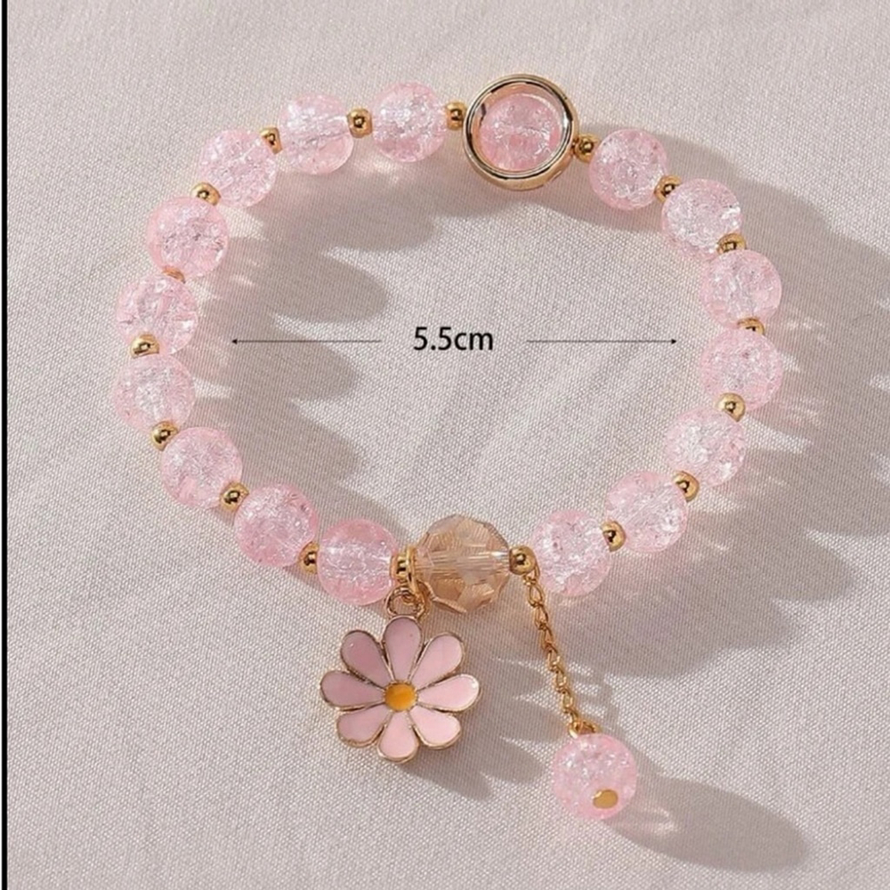 ⚠️Clearance Pink And Gold Flower Charm Beaded Bracelet SS - Picture 6 of 6